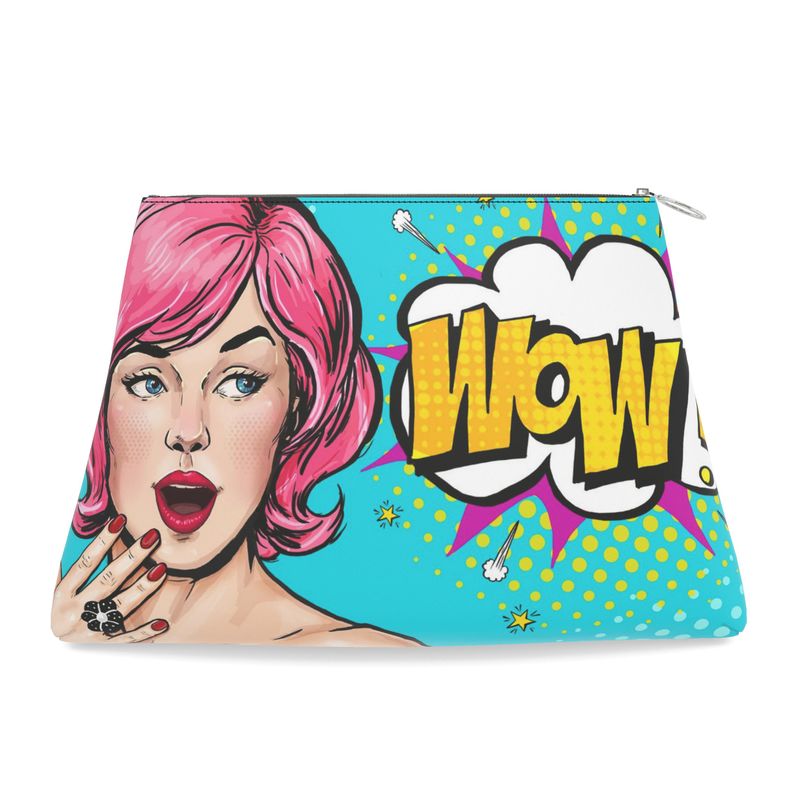 Pop Art - Pink Hair Girl Leather Clutch