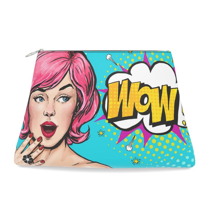 Pop Art - Pink Hair Girl Leather Clutch