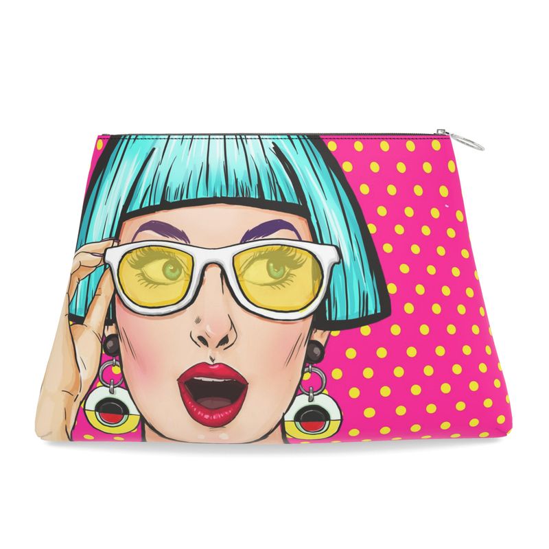 Pop Art -Blue Hair Girl Leather Clutch