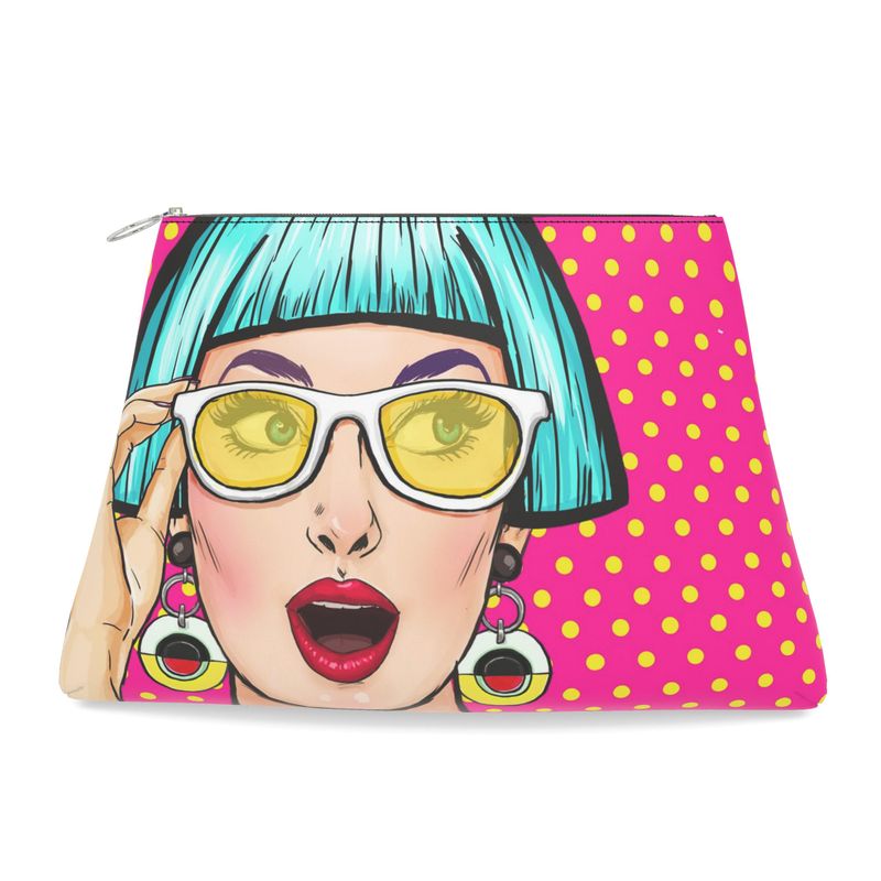 Pop Art -Blue Hair Girl Leather Clutch