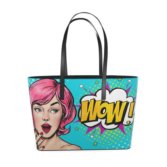 Pop Art - Pink Hair Girl Leather Tote