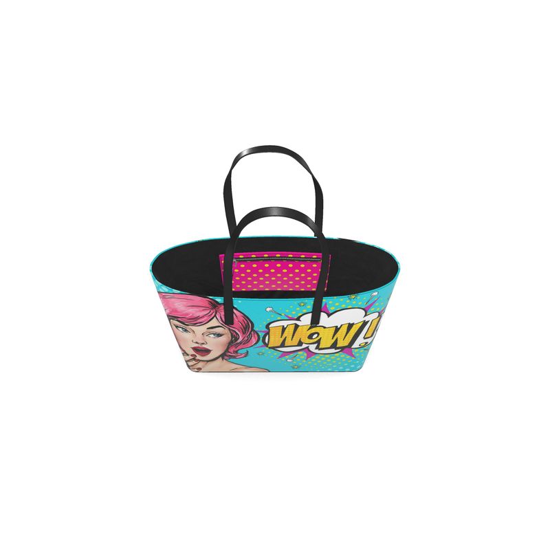 Pop Art - Pink Hair Girl Leather Tote